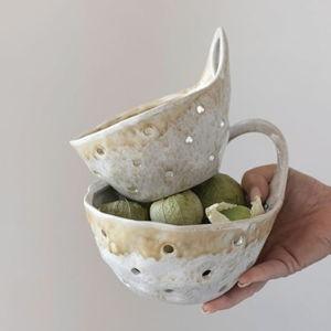 Creative Co-Op Stoneware Colanders with Handles, Set of 2