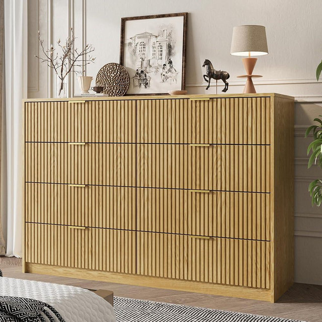 MAISONARIA Dresser for Bedroom, 8 Drawer Double Dresser, Modern Chest of Drawers for Bedroom, Living Room, Entryway and Closet, 15.7" D x 55" W x 37.4" H, Natural