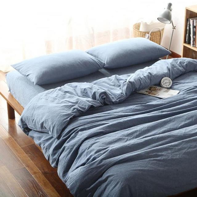 Blue Duvet Cover King, 100% Natural Washed Cotton 3 Pieces Blue Bedding Set, Solid Color Casual Style Duvet Cover, with Zipper Ties, Ultra Soft Comfy Natural Wrinkled, Easy Care (Blue, King)