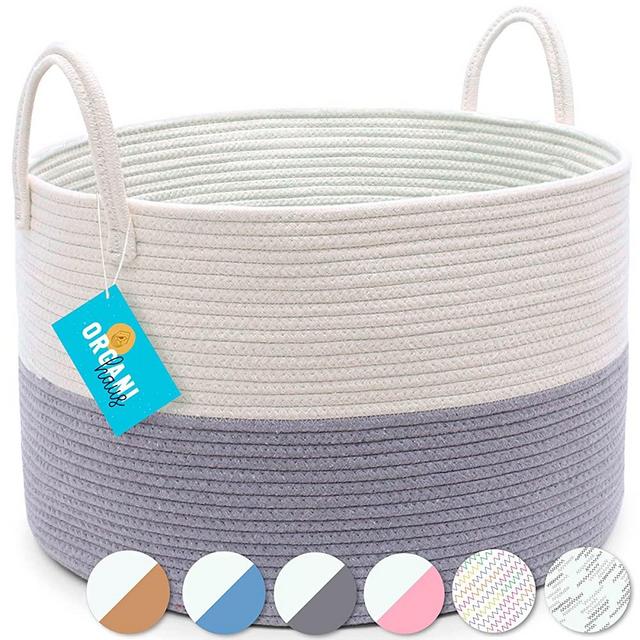 OrganiHaus Cotton Rope Large Basket for Blankets | Woven Basket for Nusery Decor | Nursery Storage Basket for Toys | Extra Large Laundry Basket | Baby Hamper for Nursery Organization - 20"x13" Grey