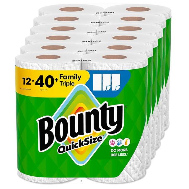 Bounty Paper Towels Quick Size White, 12 Family Triple Rolls, 141 Sheets Per Roll