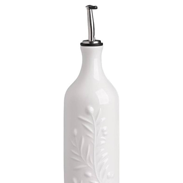 Sweejar Large Olive Oil Dispenser Bottle with Spout, 24 Oz Ceramic Oil Dispenser for Kitchen, Relief Opaque Oil Cruet, Oil Container for Cooking, EVOO, Avocado Oil, Vinegar, Pack of 1 (White)