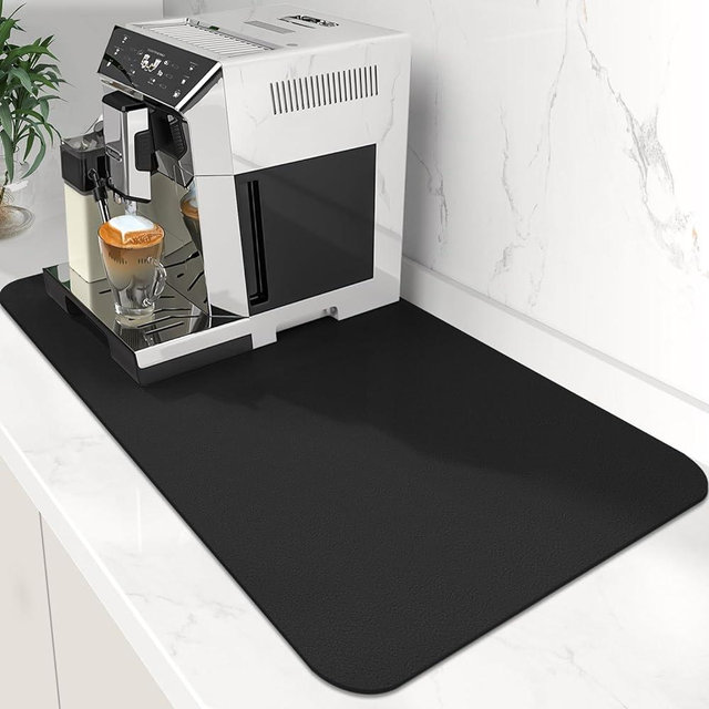 WISELIFE Coffee Mat Super Absorbent Dish Drying Mat Coffee Bar Accessories Match with Coffee Maker Coffee Machine Coffee Pot Large Drying Mats for Kitchen Counter 16" W x 24" L, Black