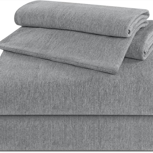 Utopia Bedding Bed Sheet Set - Jersey Knit Sheets 4 Piece Queen Jersey Sheet Set – Cotton Jersey Sheets – Soft T-Shirt Stretchy Sheets (Queen, Heather Light Grey)