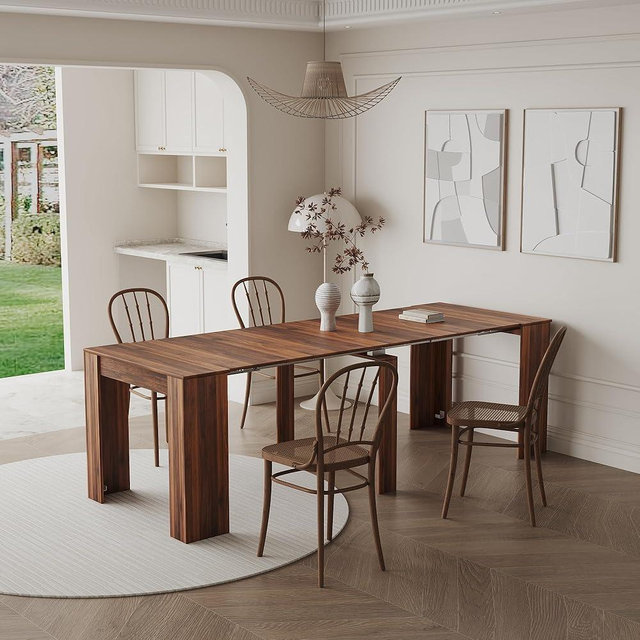 Henf Extendable Dining Room Table, 20"/118.5" Large Dining Table for 6 8 10 12 People,Walnut Kitchen Dining Table with Wood Legs, Farmhouse Extendable Console Table Wood Dining Table for Entryway