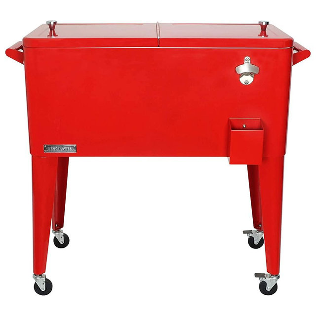 Permasteel PS-A203-RD 80 Quart Portable Rolling Patio Cooler, Red
