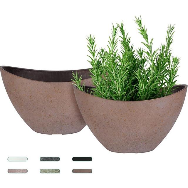LaDoVita 12 Inch Oval Plant Pots with Drainage Holes, Large Planters for Indoor Plants, Plastic Flower Pots Outdoor, Set of 2 Pack, Gold