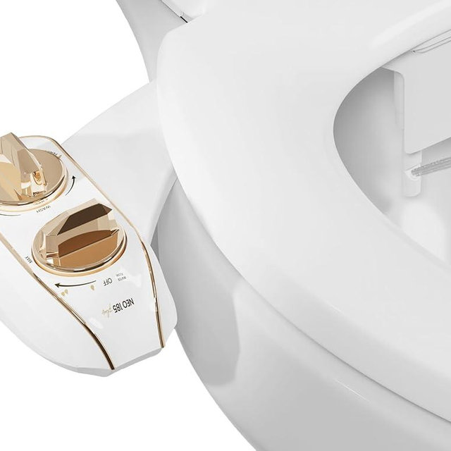 LUXE Bidet NEO 185 Plus - Patented Bidet Attachment for Toilet Seat, Innovative Hinges to Clean, Slide-in Easy Install, Advanced 360° Self-Clean, Dual Nozzles, Feminine & Rear Wash (Gold)