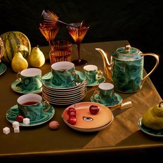 Malachite Espresso Cup & Saucer, Set of 6
