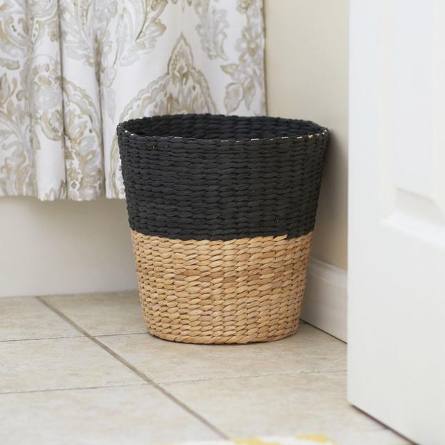 Household Essentials Hyacinth Paper Waste Basket, Charcoal-Natural