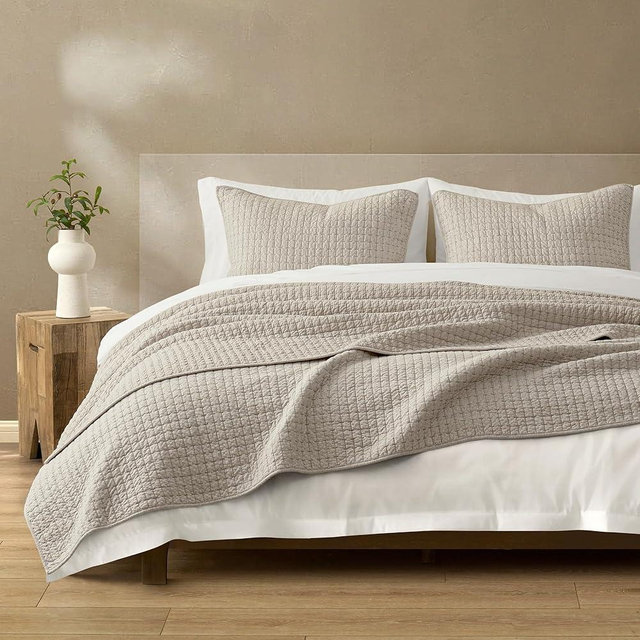 Wonderful 100% Cotton Jersey Knit Quilt - Rice Stitch Silver Lining Queen Quilt with Two Pillow Shams - Soft & Breathable, All-Season Use, Hypoallergenic, Prewashed, Bedspread & Coverlet, 94"x94"