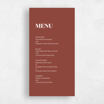 Deep Rust, Orange Wedding Menu - Melvine