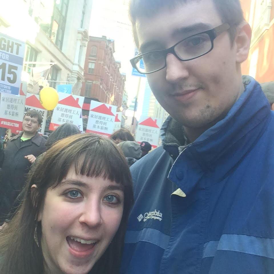 April 14, 2016 - marching for the Fight for $15 and a union on Maria and Jeff's 3rd anniversary (before a tasty Italian dinner in the North End, of course.)