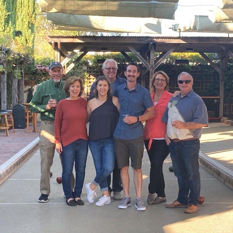 October 2022: Bocce ball for Eddie’s 30th birthday—the first time Kelly and Eddie’s parents met, with family friends Darlene and John.