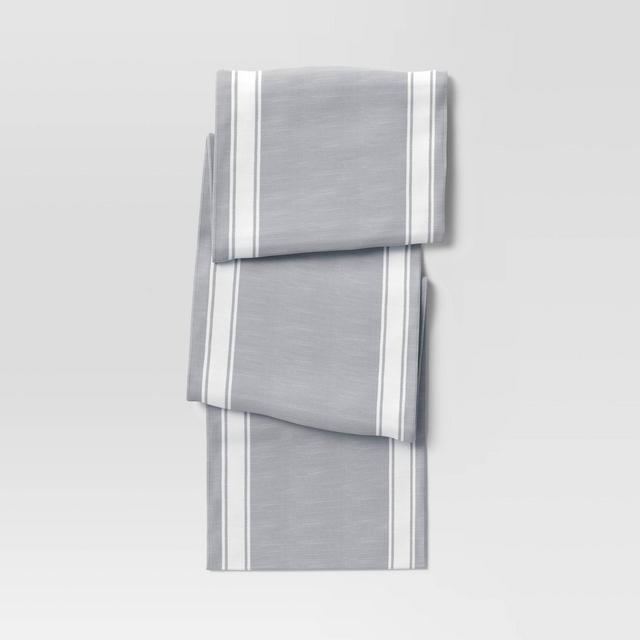 108" x 14" Cotton Striped Bistro Table Runner Gray - Threshold™