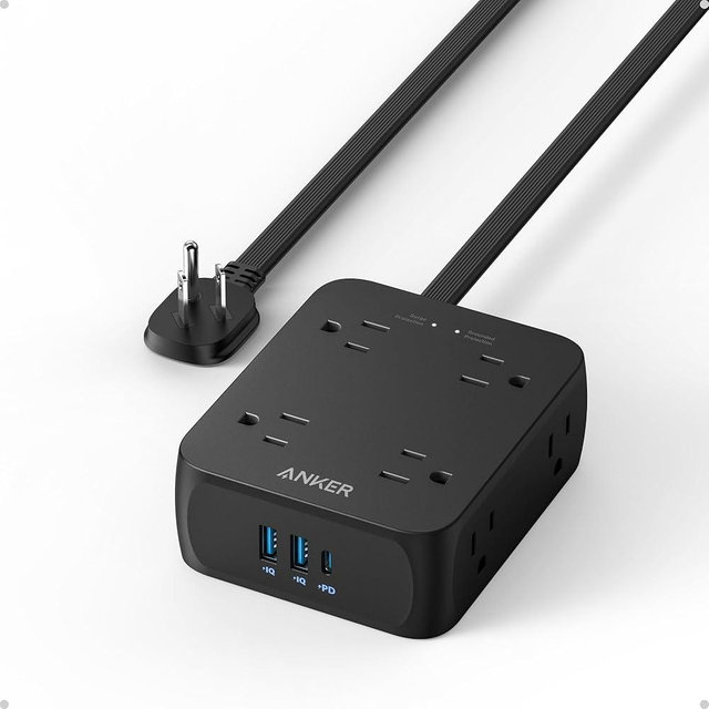 Anker Surge Protector Flat Plug Power Strip 2000J, 5ft Thin Extension Cord, 8 Outlets,2 USB A and 1 USB C Port,20W for iPhone15,Wall Mount,Compact for Home,Office,Room,TUV Listed (Black, 5FT)