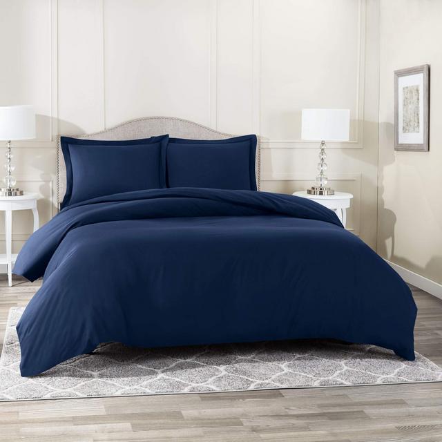 Nestl Bedding Duvet Cover 3 Piece Set - Ultra Soft Double Brushed Microfiber Hotel Collection - Comforter Cover with Button Closure and 2 Pillow Shams, Navy - Queen 90&quot;x90&quot;