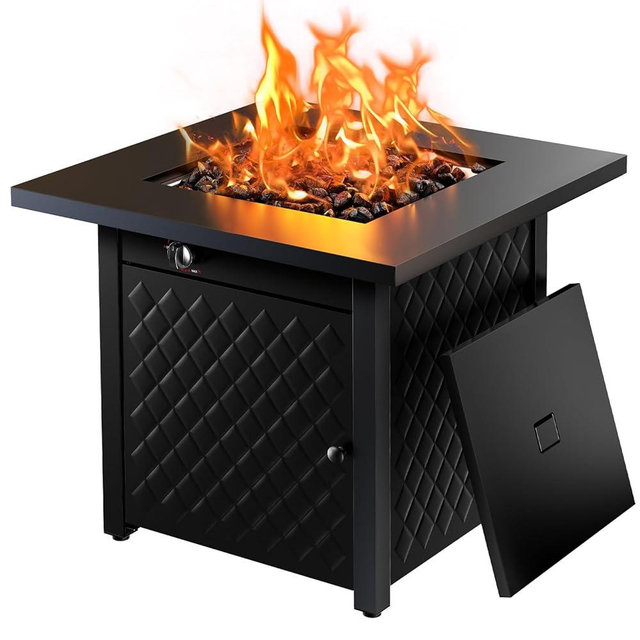 AMADA HOMEFURNISHING 32" Propane Fire Pit, CSA Certified, 60,000 BTU Auto-Ignition Gas Fire Pit Table, Stainless Steel Burner and Lava Rocks, Outdoor Garden Backyard Patio
