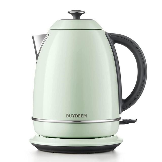 BUYDEEM K640 Stainless Steel Electric Tea Kettle with Auto Shut-Off and Boil Dry Protection, 1.7 Liter Cordless Hot Water Boiler with Swivel Base, 1440W, (Cozy Greenish)