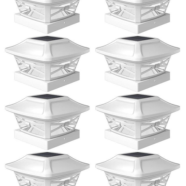 Davinci Lighting Renaissance Solar Outdoor Post Cap Lights - Includes Bases for 4x4 5x5 6x6 Posts - Bright LED Light - Pearl White (8 Pack)