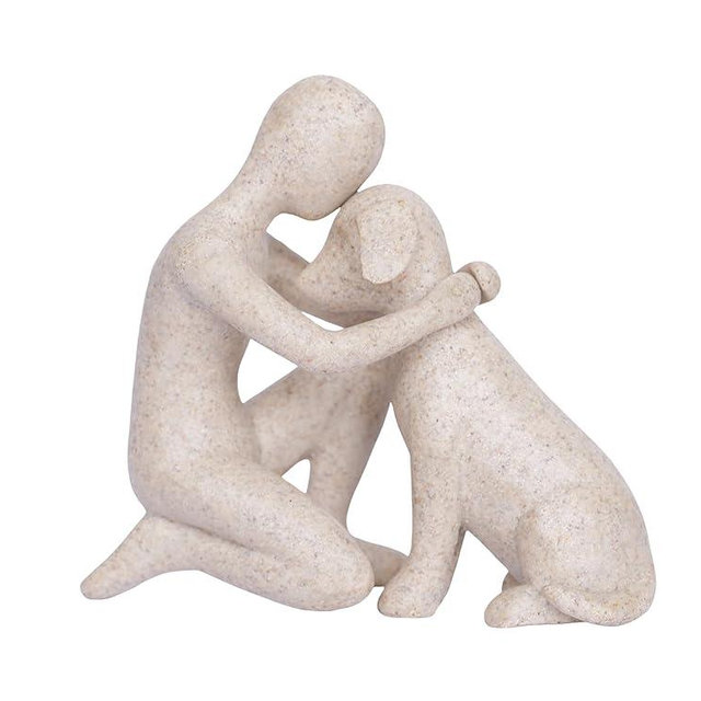 Dawbun Dog Sculpture Home Decor Man and Dog Statue Pet Memorial Gift for Pet Loss Emotional Friendship Figurine for Dog Lover Resin Animal Decor Ornament Memory Gift for Pet Lovers