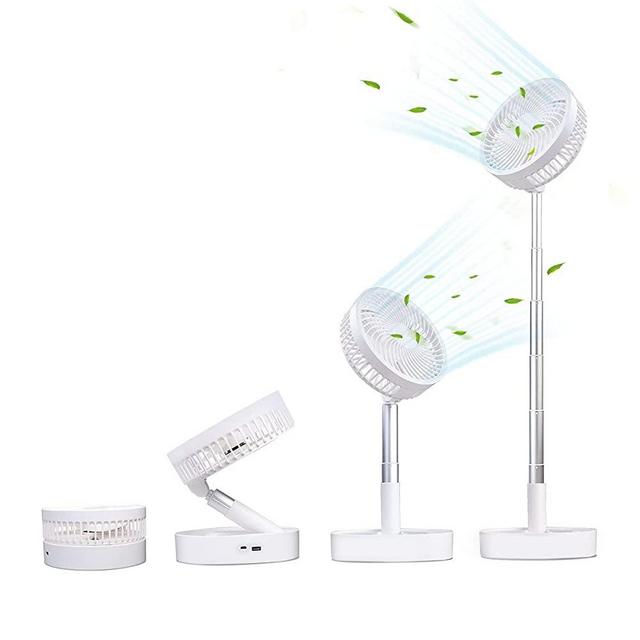 Battery Powered Standing Fan, Primevolve 110-Degree Oscillating Rechargeable Fan Portable USB Fan with Adjustable Height for Camping Tent Travel , 4 speeds, White