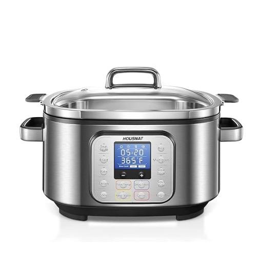 HOUSNAT Slow Cooker, 10 in 1 Programmable Slow Cooker 6QT 304 Stainless Steel Inner Pot, Multi-Cooker with Rice, Yogurt, Sauté, Steam, Delay Start & Adjustable Temp – for Large Families & Entertaining