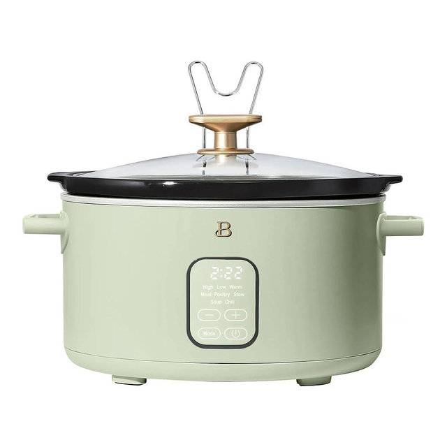 Beautiful 6 Quart Programmable Slow Cooker, 5 Cooking Presets, Digital Countdown Timer, Dishwasher Safe Parts by Drew Barrymore (Sage Green)