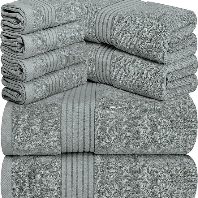 Utopia Towels 8-Piece Luxury Towel Set, 2 Bath Towels, 2 Hand Towels, and 4 Wash Cloths, 600 GSM 100% Ring Spun Cotton Highly Absorbent Towels for Bathroom, Sports, and Hotel (Cool Grey)