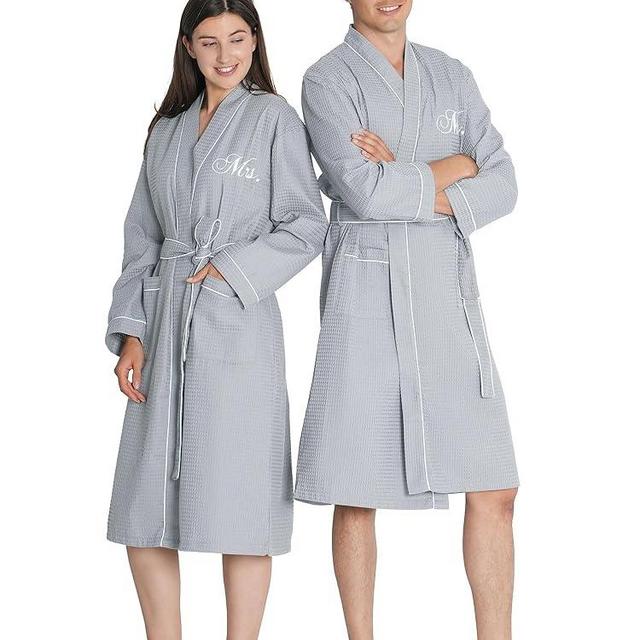 AW BRIDAL 2Pcs Couple's Cotton Waffle Knit Robes Embroidered Lightweight Spa Robes Dressing Gown Bridal Robes for Men Women
