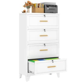 winiowa 4 Drawer File Cabinet, Metal Lateral File Cabinet with Lock, Locking Filing Cabinets for Home Office,Wide Office Storage Cabinet for Hanging Files Letter/Legal/F4/A4 Size (White, 4-Drawer)