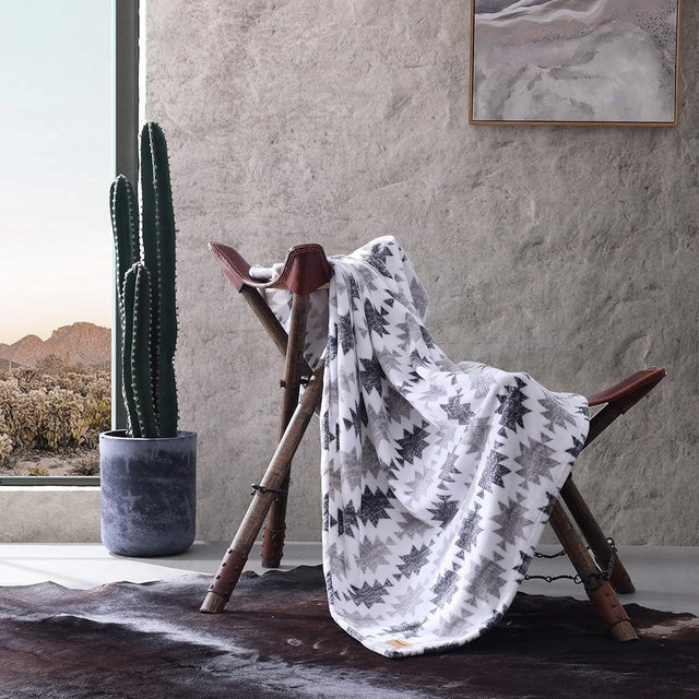 Wrangler - Throw Blanket, Soft Plush Fleece Bedding, Western Decor for Bed or Couch (Canyon Ikat Grey, 50" x 60")