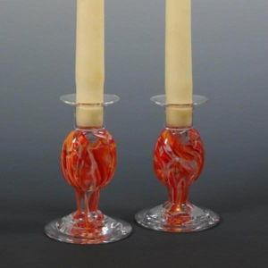 Smash Glass Short Shabbat Candlesticks by NolaGlass
