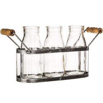 Metal Basket With Glass Milk Bottles