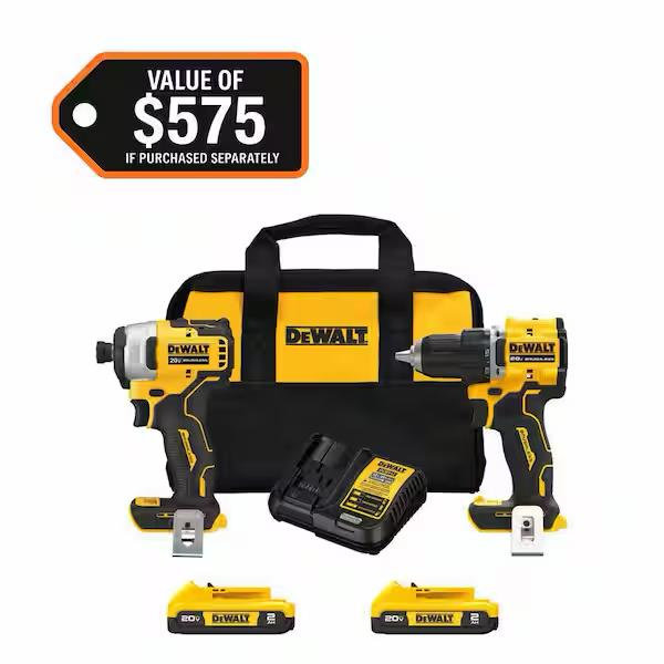 DEWALT ATOMIC 20-Volt MAX Lithium-Ion Cordless Combo Kit (2-Tool) with (2) 2.0Ah Batteries, Charger and Bag DCK225D2