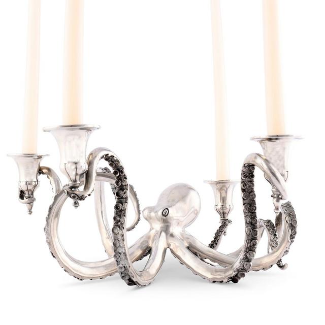 Vagabond House Four Taper Pewter Octopus Candelabrum