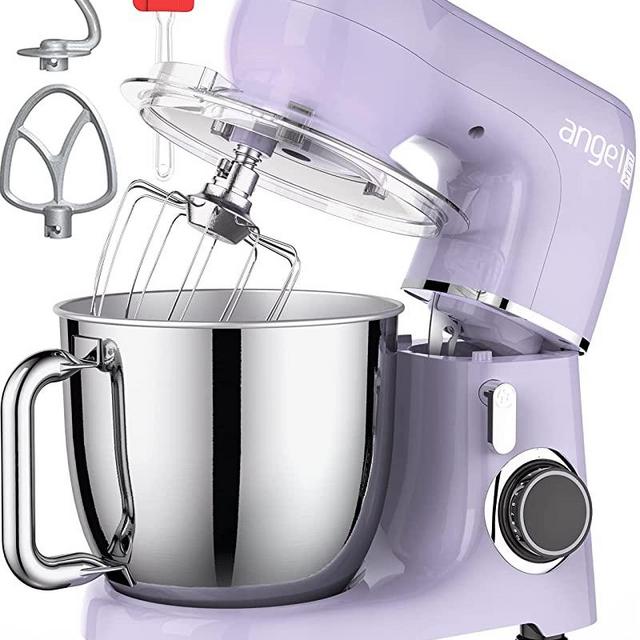 Mini Angel Stand Mixer,10+1 Speeds 5.5QT Kitchen Electric Mixer with Dishwasher-Safe Dough Hook, Wire Whisk, Flat Beater, Stainless Steel Bowl & Pouring Shield Attachments- Lavender