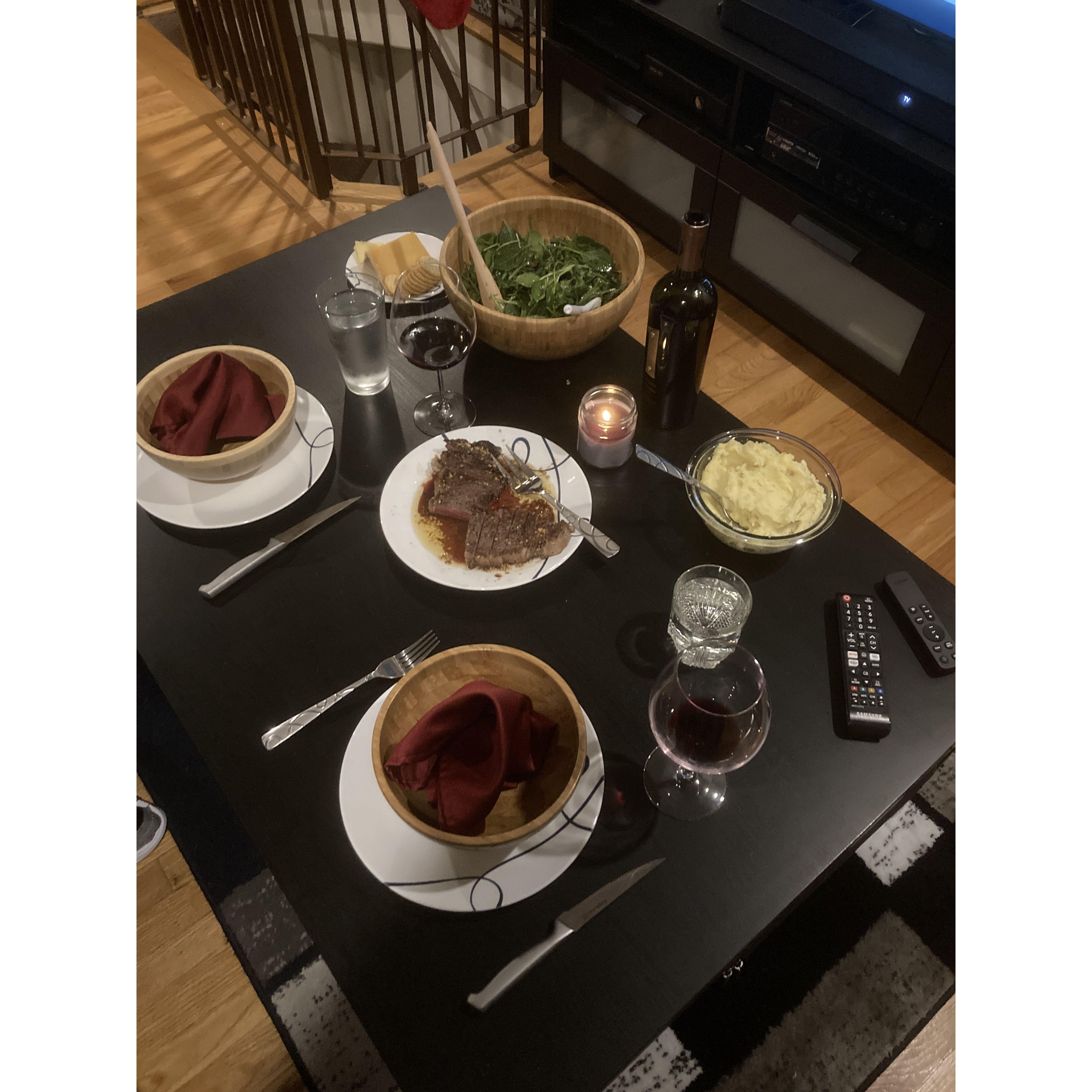 First dinner Ryan cooked for Sara (Ryan's famous steak) =)