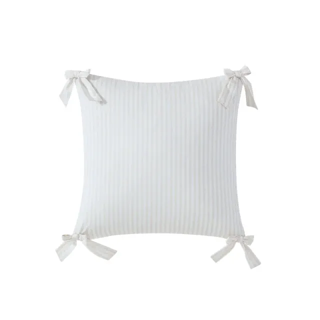 Peri Home Pinstripe Bow Decorative Throw Pillow Beige
