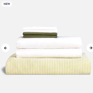 Washed European Linen Hardcore Sheet Bundle l Pinstripe Bundle in Leaf - King