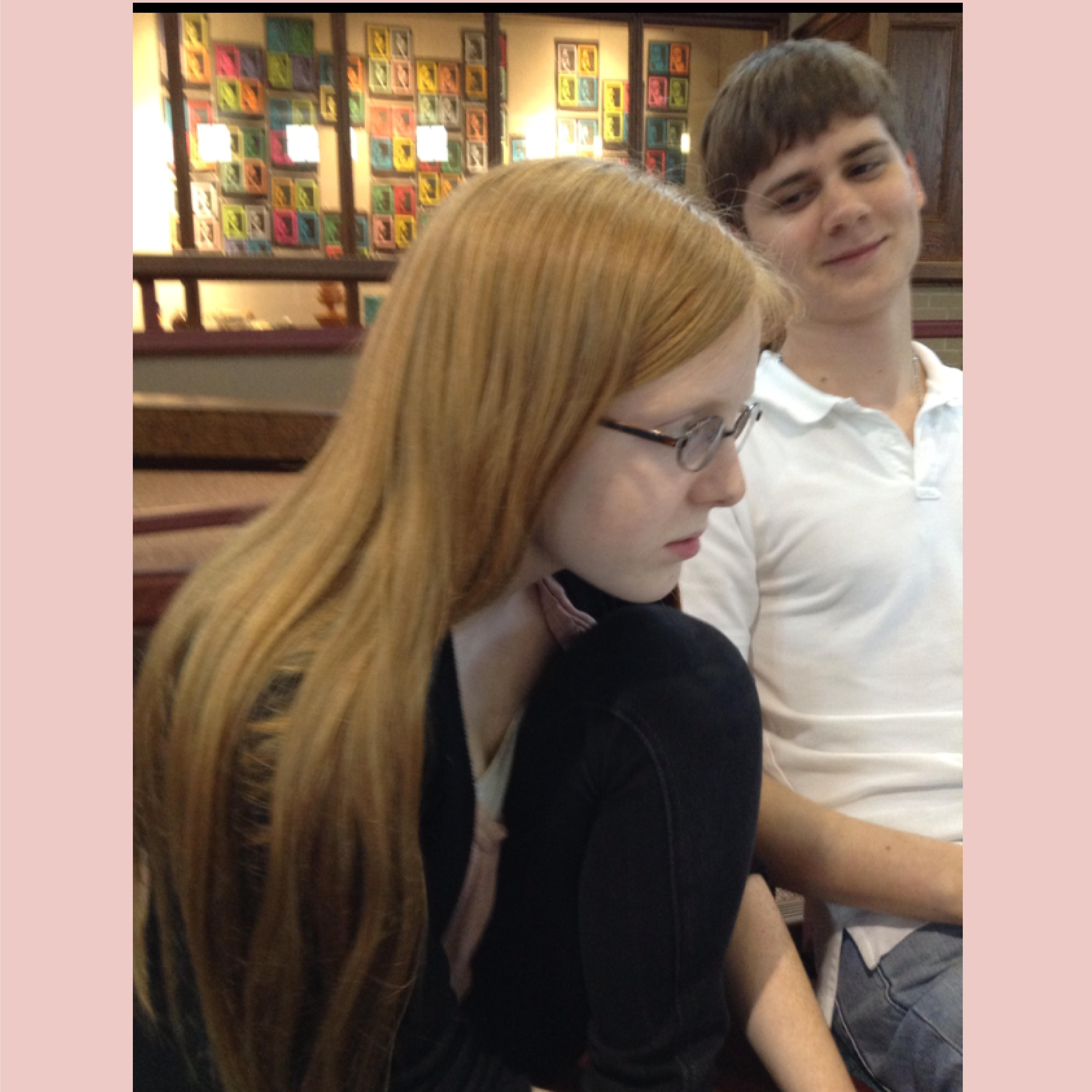 (2012) This is the first picture anyone ever took of us... we were "working on homework together" after school (an excuse to hang out, for sure!)