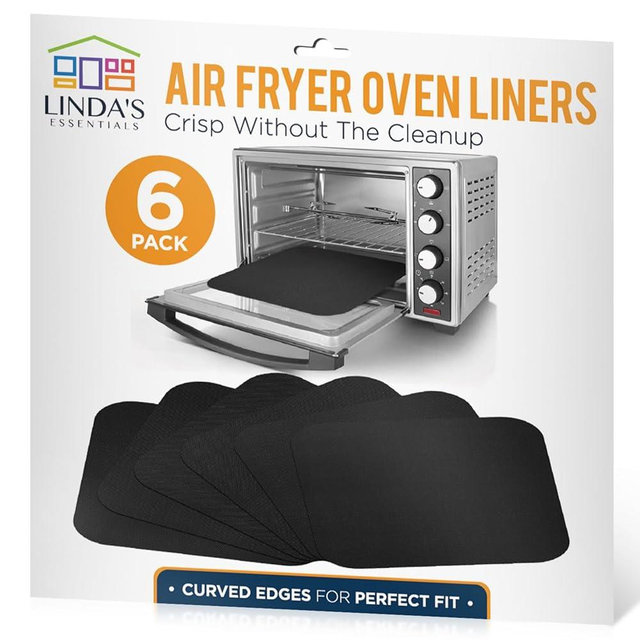 Toaster Oven Liners for Bottom of Oven (6 Pack) Reusable Non-Stick Heat Resistant Toaster Liners, Compatible with Ninja, Cuisinart, Emeril Lagasse & More, Toaster Mat, 12"x12" (Black)