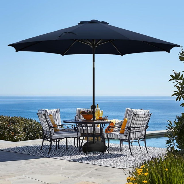 wikiwiki 10FT Patio Umbrella with Base, Outdoor Umbrellas with Base Included, 8 Sturdy Ribs, Waterproof Fade Resistant POLYESTER DTY Canopy for Deck, Lawn, Garden, Backyard & Pool, Navy