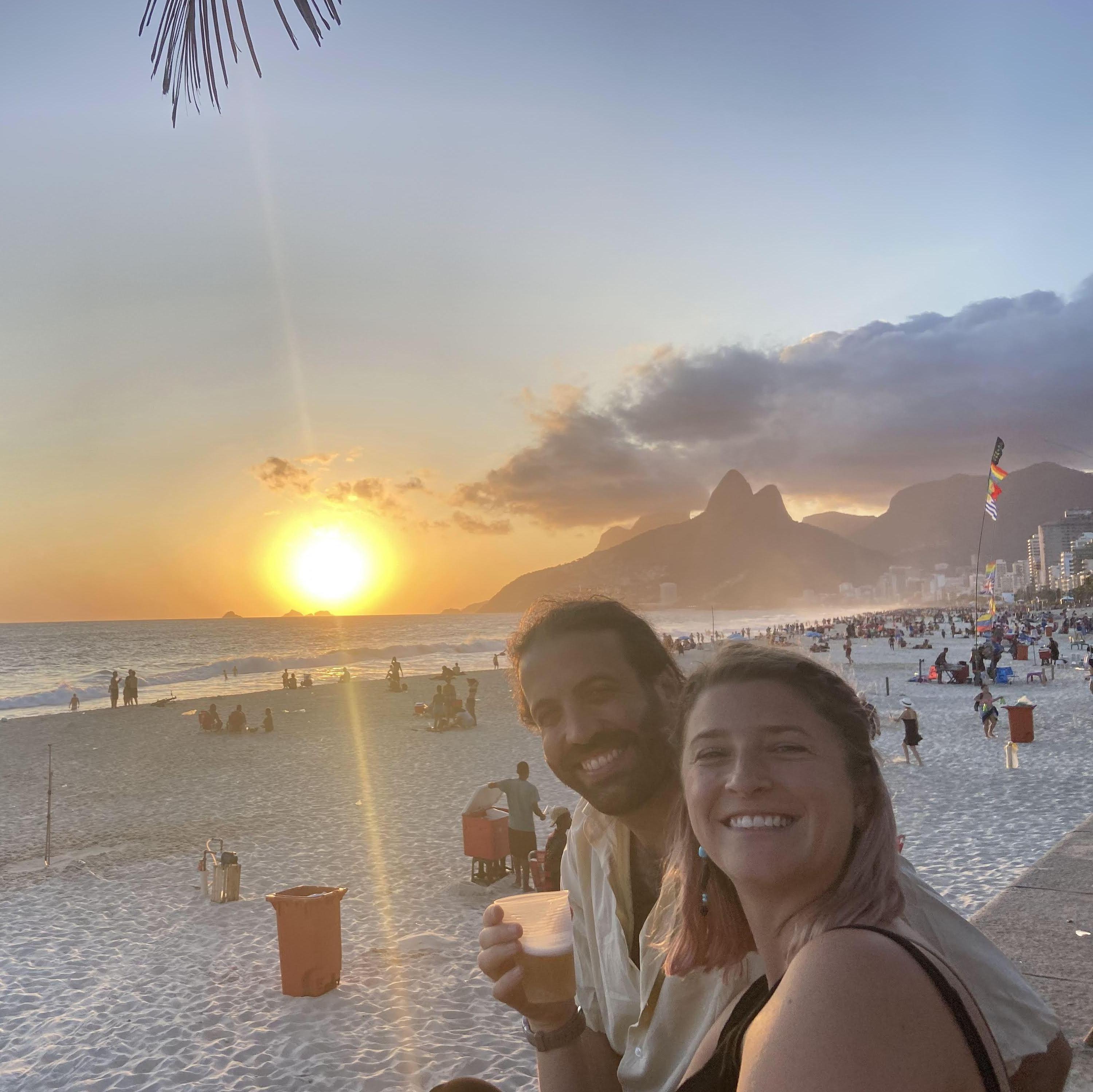 Our first sunset on Ipanema beach - iconic place for a Caipirinha and a coconut!
