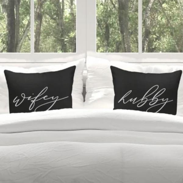 Hubby and Wifey Black Pillow Covers