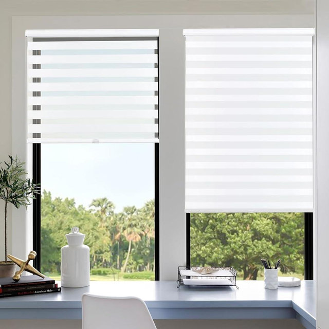 Tonature Zebra Blinds Free Stop Light Filtering Thermal Insulated Roller Blinds Cordless, Room Darkening Treatments Dual Layer Sheer Shades for Home Office,23.5" W x 72" H, White