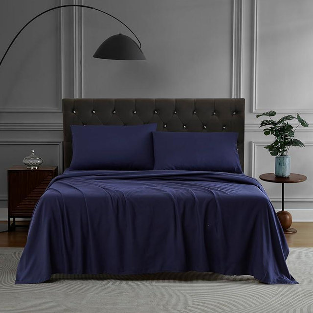 Linen Closet Luxury Brushed Microfiber 4-Piece Sheet Set, Queen, Navy