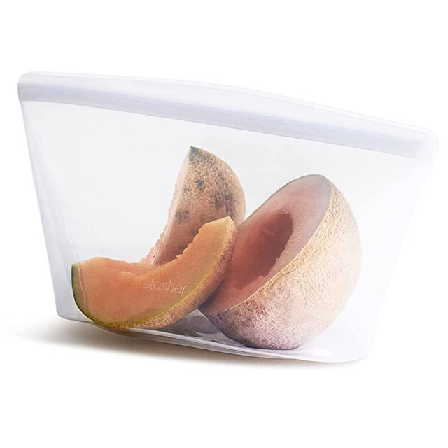 Stasher Silicone Reusable Storage Bag, 8 Cup Bowl (Clear) | Food Meal Prep Storage Container | Lunch, Travel, Makeup, Gym Bag | Freezer, Oven, Microwave, Dishwasher Safe, Leakproof