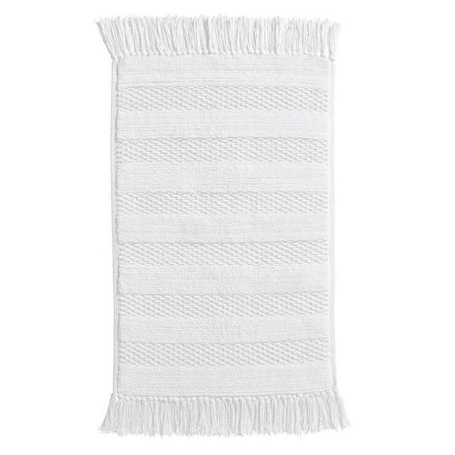 Striped Tassel Organic Bath Rug, 22x36, White