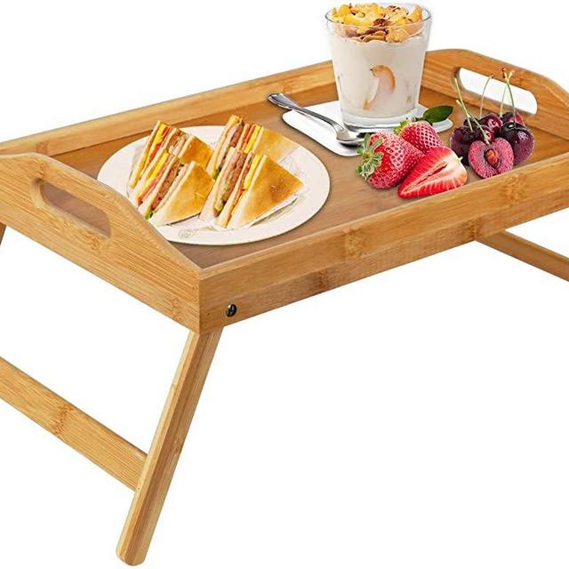 Pipishell Bamboo Bed Tray Table with Foldable Legs, Breakfast Tray for Sofa, Bed, Eating, Working, Used As Laptop Desk Snack Tray